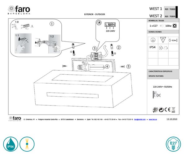 Απλίκα Εξωτερικού Χώρου Faro West 70888 Ανθρακί