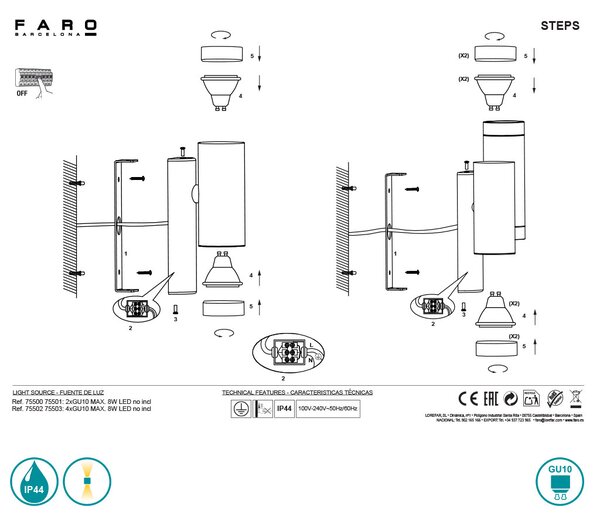 Απλίκα Εξωτερικού Χώρου Faro Steps 75502 Λευκή