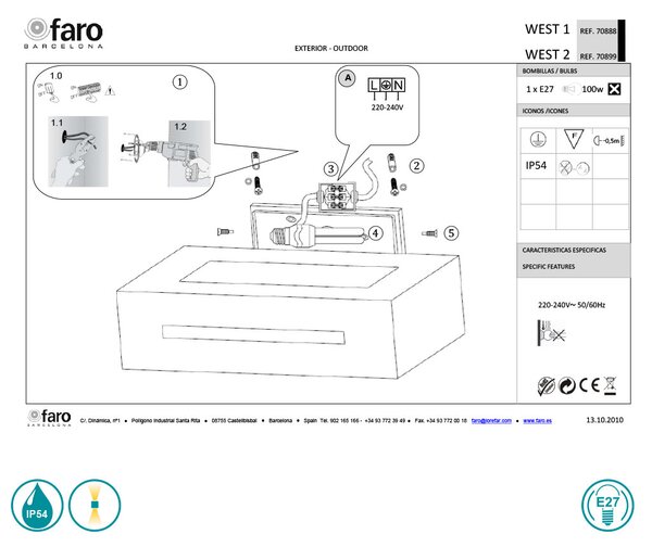 Απλίκα Εξωτερικού Χώρου Faro West 70899 Ανθρακί