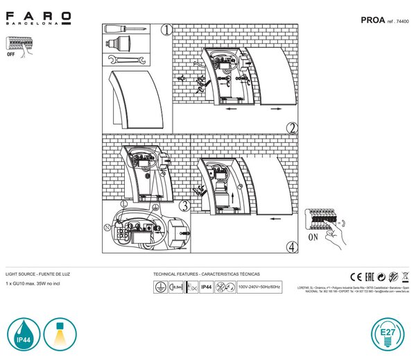 Απλίκα Εξωτερικού Χώρου Faro Tinia 71353 Ανθρακί