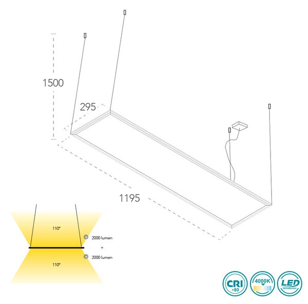 Φωτιστικό Panel Κρεμαστό Intec Panel-30x120-BIS 8031414865376 (4000K)