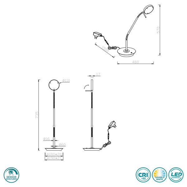 Πορτατίφ Γραφείου Trio Lighting Monza 523310107 Νίκελ Ματ