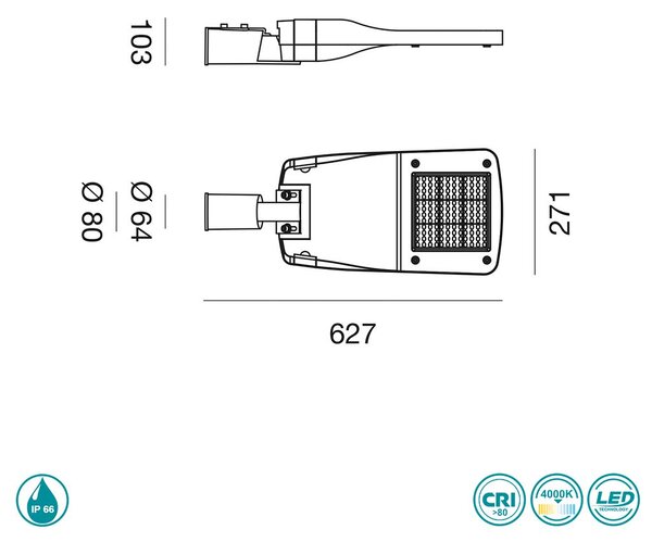 Φωτιστικό LED Δρόμου Gea Luce Ushas GES1081 100W Γκρι Ματ (4000K)