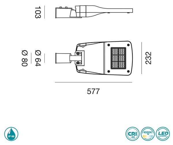 Φωτιστικό LED Δρόμου Gea Luce Ushas GES1080 60W Γκρι Ματ (4000K)