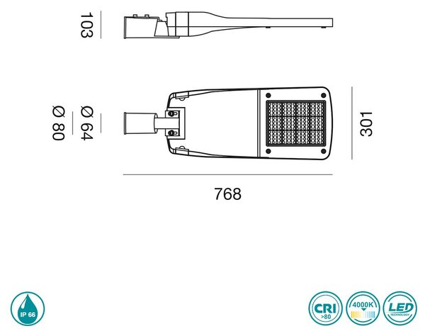 Φωτιστικό LED Δρόμου Gea Luce Ushas GES1082 150W Γκρι Ματ (4000K)