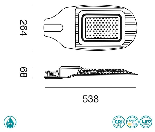 Φωτιστικό LED Δρόμου Gea Luce Khon GES571 100W Γκρι Ματ (4000K)