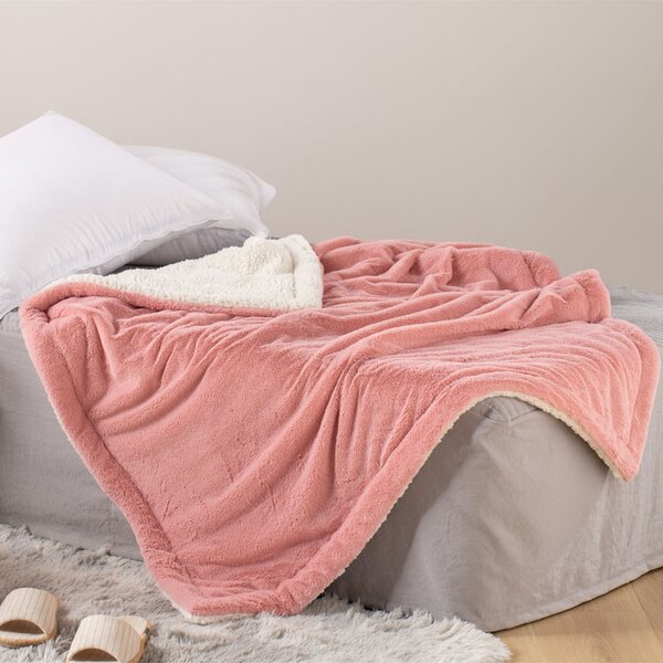 Κουβέρτα Fleece Αγκαλιάς (75x90) Με Γουνάκι Anna Riska 2 Blush Pink