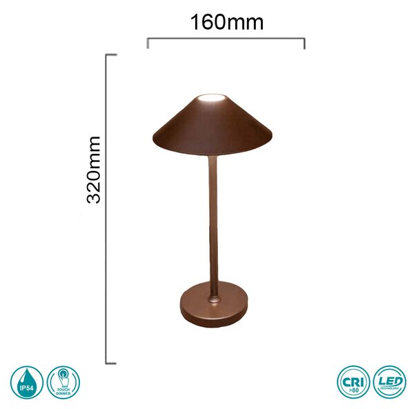 Λάμπα Επιτραπέζια Επαναφορτιζόμενη Ondaluce Lt.Moon/Corten Σκουριά