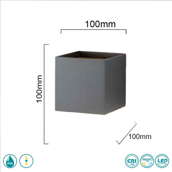 Απλίκα Εξωτερικού Χώρου Ondaluce Ap.Cube/Antr Ανθρακί (4000K)