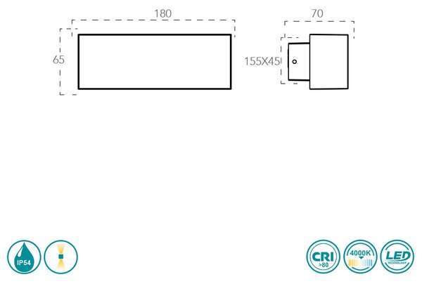 Απλίκα Εξωτερικού Χώρου Intec LED-W-Agera-180 8031440360975 Μαύρη (4000K)
