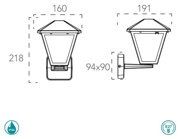 Απλίκα Εξωτερικού Χώρου Intec Lant-Prisma-AP1A 8031414867103 Ανθρακί