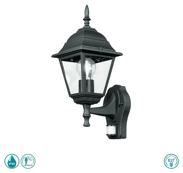 Απλίκα Εξωτερικού Χώρου Intec Lant-Roma-AP1A-S 8031435921235 Μαύρη Με Ανιχνευτή Κίνησης