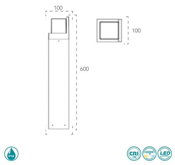 Κολωνάκι Εξωτερικού Χώρου Intec LED-Nismo-P60 8031440361231 Λευκή (4000K)