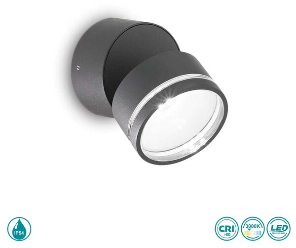 Φωτιστικό Σποτ Εξωτερικού Χώρου Ideal Lux Omega Round 285450 Ανθρακί (3000K)
