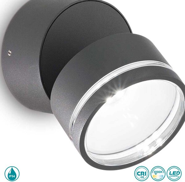 Φωτιστικό Σποτ Εξωτερικού Χώρου Ideal Lux Omega Round 285450 Ανθρακί (3000K)