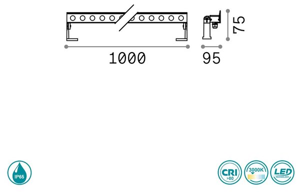 Wall Washer Εξωτερικού Χώρου Ideal Lux Thor 261355 Ανθρακί