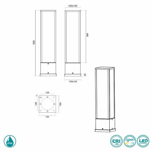 Κολωνάκι Εξωτερικού Χώρου Trio Lighting Fuerte 526260142 Ανθρακί