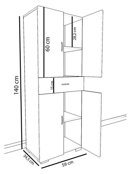 Ντουλάπα-στήλη Milou pakoworld λευκό 59x34.5x140εκ