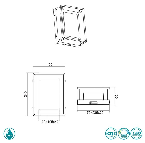 Απλίκα Εξωτερικού Χώρου Trio Lighting Witham 277860142 Ανθρακί