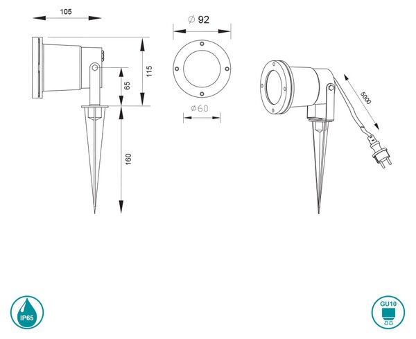 Σποτ Με Καρφί Εξωτερικού Χώρου Trio Lighting Ubangi 800260142 Ανθρακί
