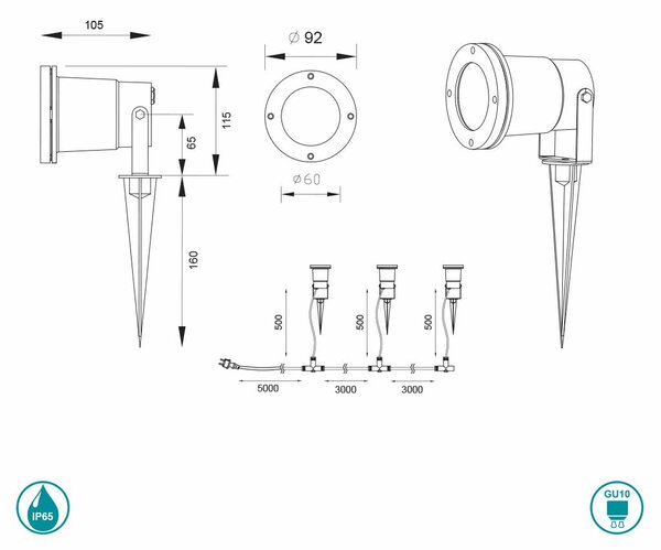 Σποτ Με Καρφί Εξωτερικού Χώρου Trio Lighting Ubangi 800260342 Ανθρακί (Σετ 3 τεμ.)
