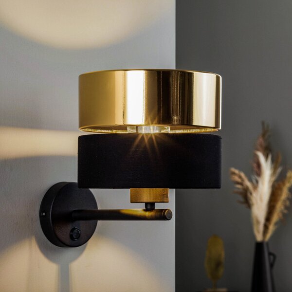 TK Lighting Φωτιστικό τοίχου Hilton, μαύρο/χρυσό, Μαύρο, Σαλόνι / τραπεζαρία, Μέταλλο, σύγχρονο