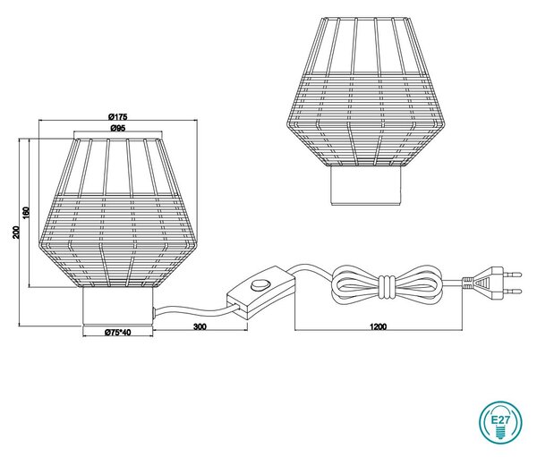 Πορτατιφ Vintage Industrial RL Lighting Borka R51261036 Φυσικό Rattan