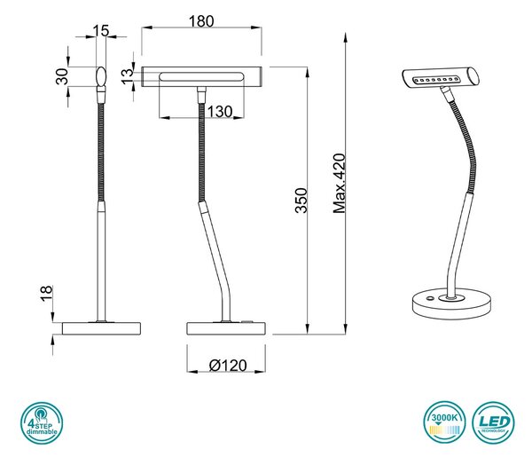 Πορτατίφ Γραφείου Trio Lighting Curtis 579790132 Μαύρο Ματ