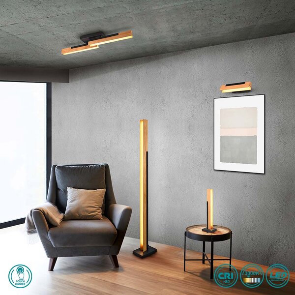 Φωτιστικό Δαπέδου Trio Lighting Kerala 441610132 Μαύρο Ματ - Ξύλο
