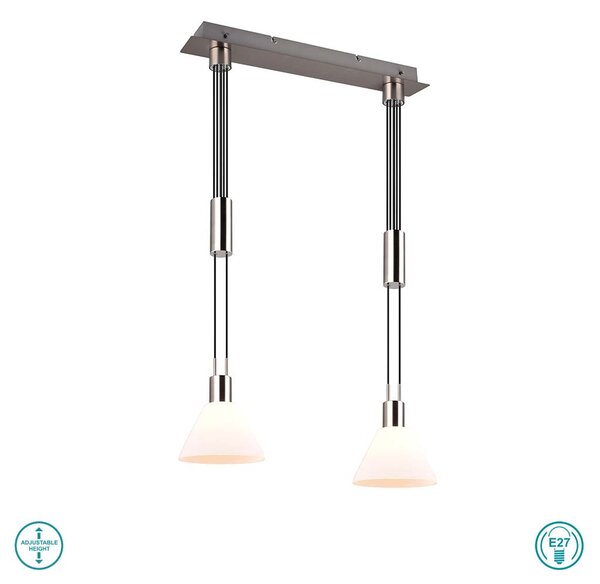 Φωτιστικό Κρεμαστό Trio Lighting Stanley 319500207 Νίκελ Ματ με Λευκό Γυαλί