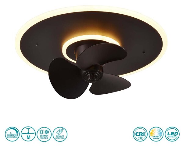 Ανεμιστήρας Οροφής RL Lighting Nybro R64133132 Μαύρος Ματ με Φως