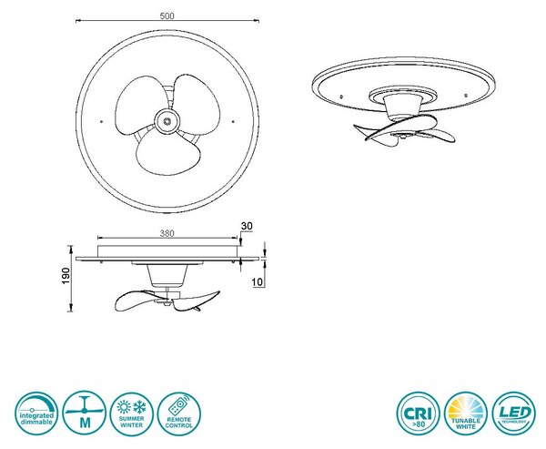 Ανεμιστήρας Οροφής RL Lighting Nybro R64133131 Λευκός Ματ με Φως