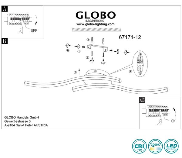 Φωτιστικό Οροφής Globo Lighting Evita 67171-12 Μαύρο Ματ και Απομίμηση Ξύλου