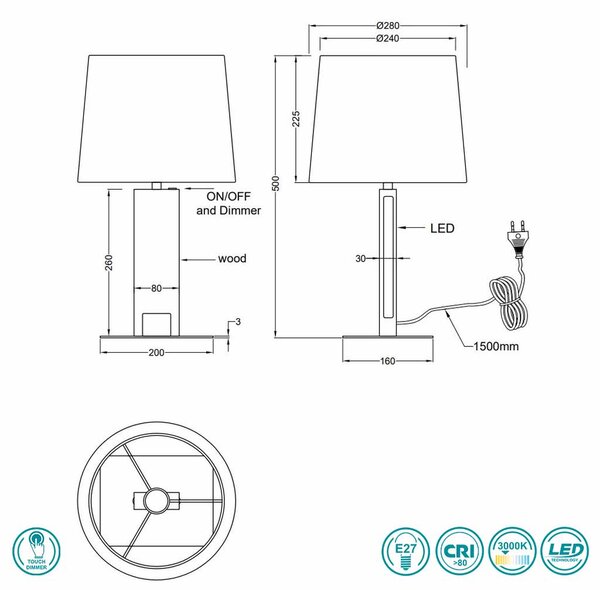 Λάμπα Επιτραπέζια Trio Lighting Rahul 547610232 Φυσικό Ξύλο