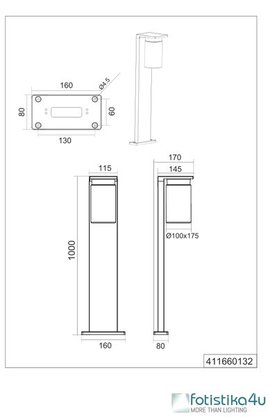 Φωτιστικό Κολόνα/Κολωνάκι Trio Lighting ARDILA 411660132 Μαύρο Ματ (Black Mat)