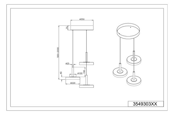 Φωτιστικό Κρεμαστό Trio Lighting CELESTE 354930332 Μαύρο Ματ (Black Mat) 3000K
