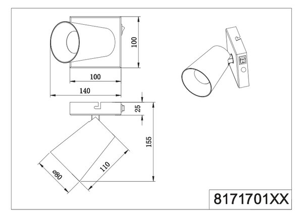 Φωτιστικό Σποτ Trio Lighting SHARP 817170132 Μαύρο Ματ (Black Mat)