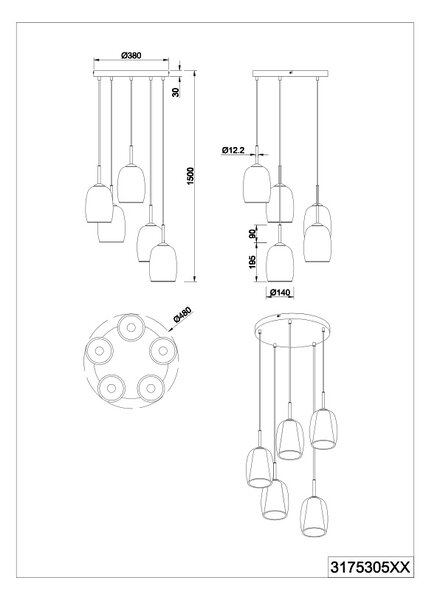Φωτιστικό Κρεμαστό Trio Lighting BARRET 317530506 Χρώμιο (Chrome)