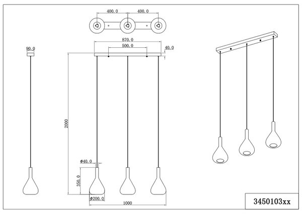 Φωτιστικό Κρεμαστό Cinque CIPERA 345010331 Λευκό Ματ (White Mat) 2000 - 4000K