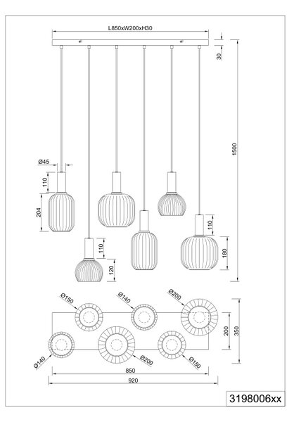 Φωτιστικό Κρεμαστό Trio Lighting DIVA 319800632 Μαύρο Ματ (Black Mat)