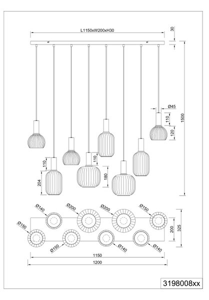 Φωτιστικό Κρεμαστό Trio Lighting DIVA 319800808 Ορειχαλκωμένο Ματ (Brass Mat)