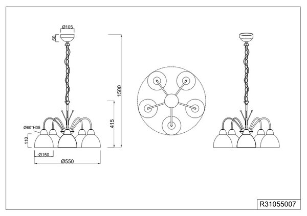 Φωτιστικό Κρεμαστό Reality Lighting -RL DOBBY R31055007 Νίκελ ματ (Nickel Mat- Satin)