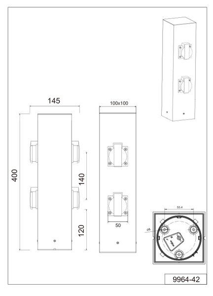 Πολύμπριζο Κήπου Trio Lighting GARDEN SOCKET 9964-42 Ανθρακί (Anthracite)
