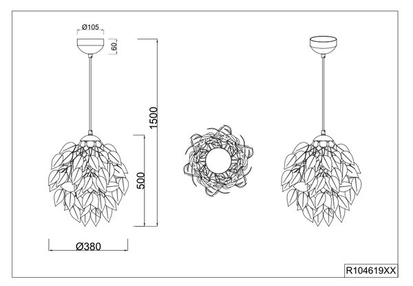 Φωτιστικό Κρεμαστό Reality Lighting -RL LEAVY R10461915 Μαύρο Ματ (Black Mat)