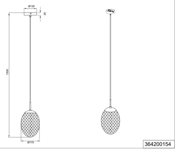 Φωτιστικό Κρεμαστό Trio Lighting FACETTE 364200154 Μαύρο Ματ (Black Mat)