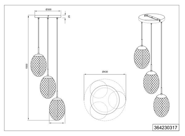 Φωτιστικό Κρεμαστό Trio Lighting FACETTE 364230317 Μαύρο Ματ (Black Mat)
