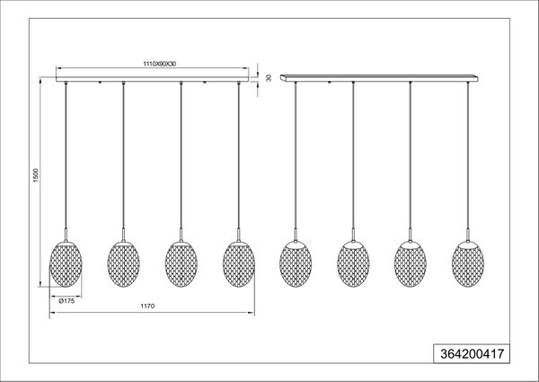 Φωτιστικό Κρεμαστό Trio Lighting FACETTE 364200417 Μαύρο Ματ (Black Mat)