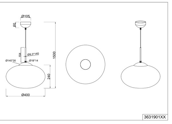 Φωτιστικό Κρεμαστό Trio Lighting FOMENTO 363190132 Μαύρο Ματ (Black Mat)
