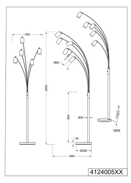 Φωτιστικό Επιδαπέδιο Trio Lighting MARLEY 412400507 Νίκελ ματ (Nickel Mat- Satin)