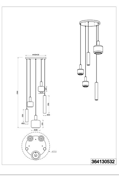 Φωτιστικό Κρεμαστό Trio Lighting MATARO 364130532 Μαύρο Ματ (Black Mat)